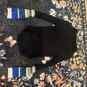 Free People Black Top with Colorful Sleeves